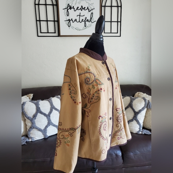 Denim & Co Brown Embroidered Paisley Print Jacket Women's Size 2X Boho Chic - Picture 7 of 9